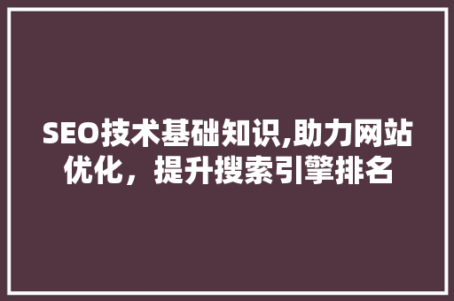 SEO技术基础知识,助力网站优化，提升搜索引擎排名
