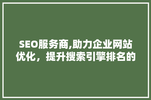 SEO服务商,助力企业网站优化，提升搜索引擎排名的秘密武器