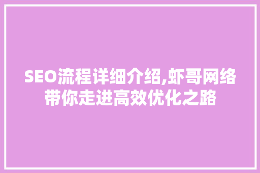 SEO流程详细介绍,虾哥网络带你走进高效优化之路