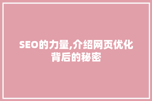 SEO的力量,介绍网页优化背后的秘密