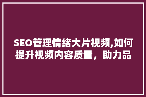 SEO管理情绪大片视频,如何提升视频内容质量，助力品牌营销