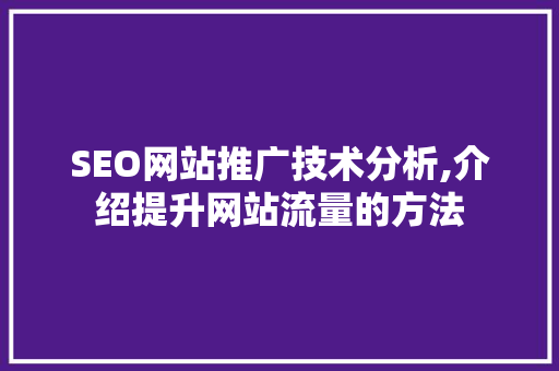SEO网站推广技术分析,介绍提升网站流量的方法