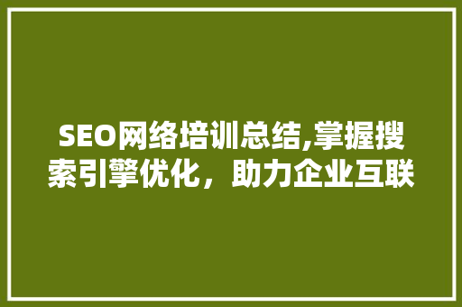 SEO网络培训总结,掌握搜索引擎优化，助力企业互联网营销
