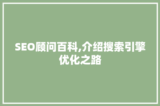SEO顾问百科,介绍搜索引擎优化之路