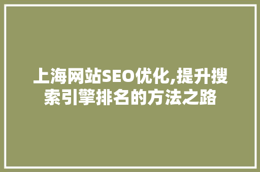 上海网站SEO优化,提升搜索引擎排名的方法之路