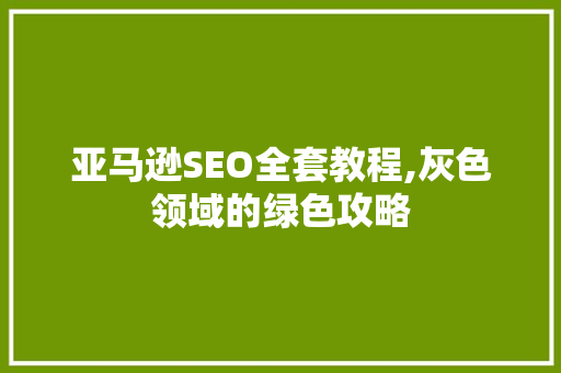 亚马逊SEO全套教程,灰色领域的绿色攻略