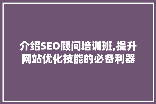 介绍SEO顾问培训班,提升网站优化技能的必备利器