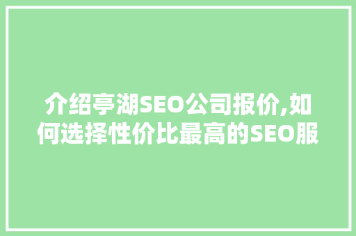 介绍亭湖SEO公司报价,如何选择性价比最高的SEO服务