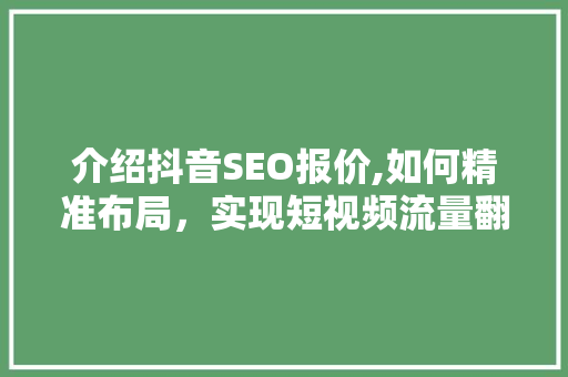 介绍抖音SEO报价,如何精准布局，实现短视频流量翻倍  第1张