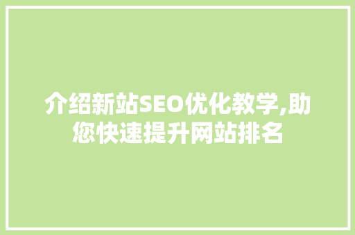 介绍新站SEO优化教学,助您快速提升网站排名