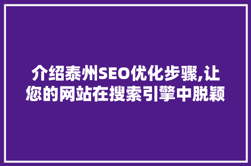 介绍泰州SEO优化步骤,让您的网站在搜索引擎中脱颖而出
