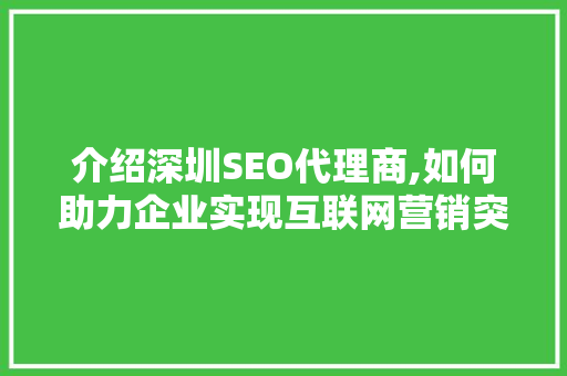 介绍深圳SEO代理商,如何助力企业实现互联网营销突破