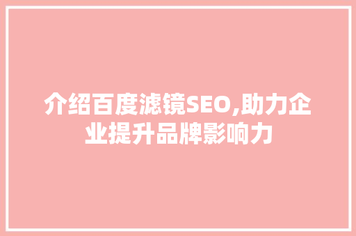 介绍百度滤镜SEO,助力企业提升品牌影响力