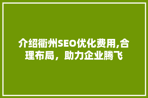 介绍衢州SEO优化费用,合理布局，助力企业腾飞