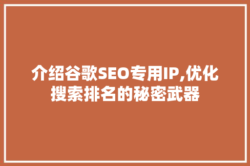 介绍谷歌SEO专用IP,优化搜索排名的秘密武器