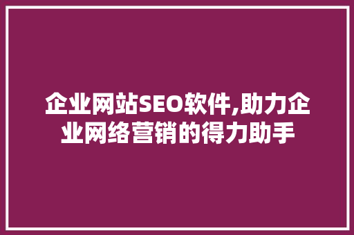 企业网站SEO软件,助力企业网络营销的得力助手