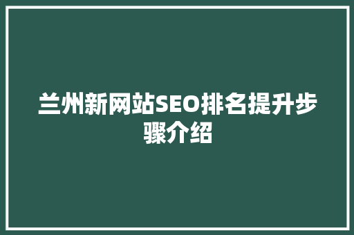 兰州新网站SEO排名提升步骤介绍