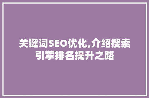 关键词SEO优化,介绍搜索引擎排名提升之路