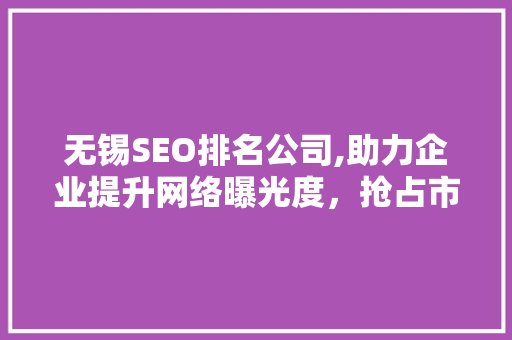 无锡SEO排名公司,助力企业提升网络曝光度，抢占市场先机