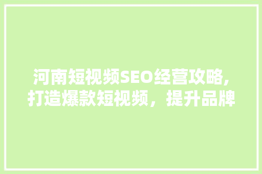 河南短视频SEO经营攻略,打造爆款短视频，提升品牌影响力