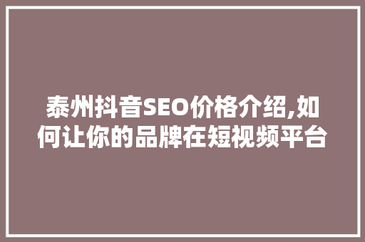 泰州抖音SEO价格介绍,如何让你的品牌在短视频平台脱颖而出  第1张