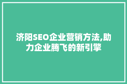 济阳SEO企业营销方法,助力企业腾飞的新引擎