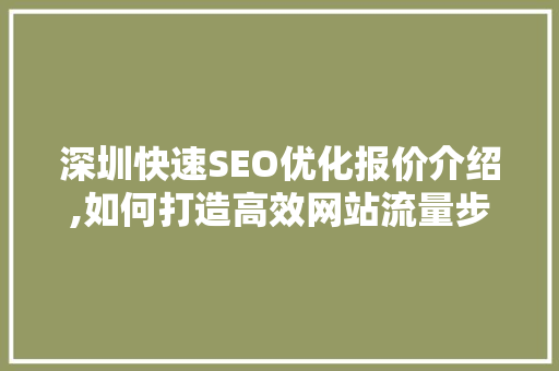 深圳快速SEO优化报价介绍,如何打造高效网站流量步骤