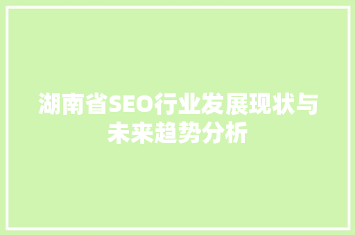 湖南省SEO行业发展现状与未来趋势分析