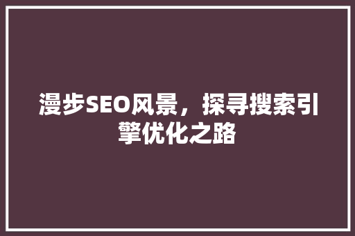 漫步SEO风景，探寻搜索引擎优化之路