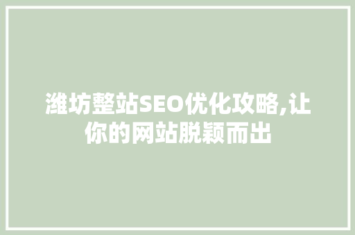 潍坊整站SEO优化攻略,让你的网站脱颖而出