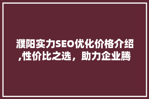 濮阳实力SEO优化价格介绍,性价比之选，助力企业腾飞