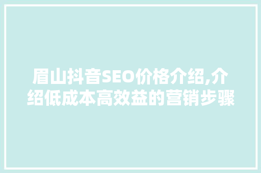 眉山抖音SEO价格介绍,介绍低成本高效益的营销步骤