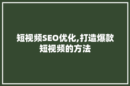短视频SEO优化,打造爆款短视频的方法