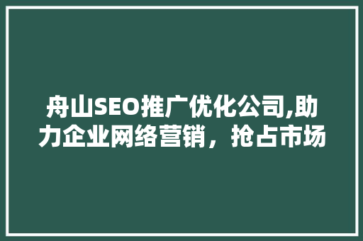 舟山SEO推广优化公司,助力企业网络营销，抢占市场先机