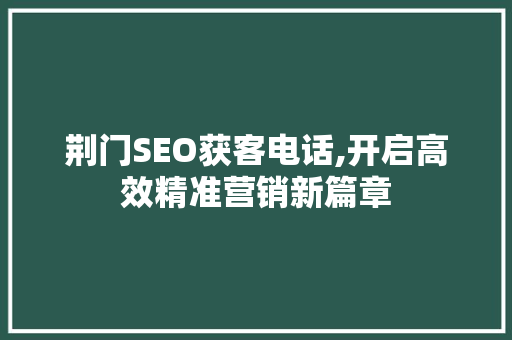 荆门SEO获客电话,开启高效精准营销新篇章
