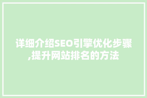 详细介绍SEO引擎优化步骤,提升网站排名的方法  第1张