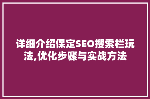 详细介绍保定SEO搜索栏玩法,优化步骤与实战方法