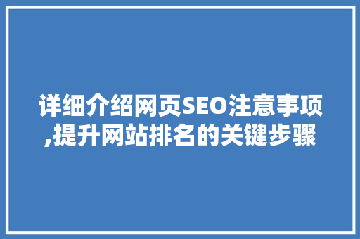 详细介绍网页SEO注意事项,提升网站排名的关键步骤  第1张