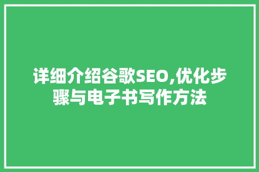详细介绍谷歌SEO,优化步骤与电子书写作方法
