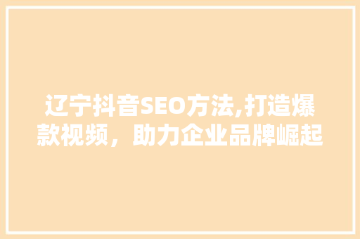 辽宁抖音SEO方法,打造爆款视频，助力企业品牌崛起