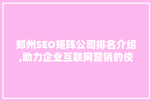 郑州SEO矩阵公司排名介绍,助力企业互联网营销的佼佼者