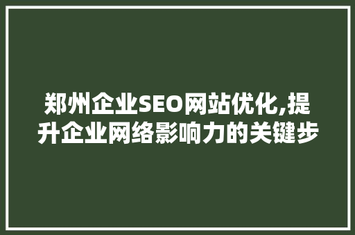 郑州企业SEO网站优化,提升企业网络影响力的关键步骤
