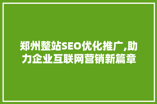 郑州整站SEO优化推广,助力企业互联网营销新篇章