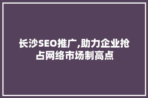 长沙SEO推广,助力企业抢占网络市场制高点