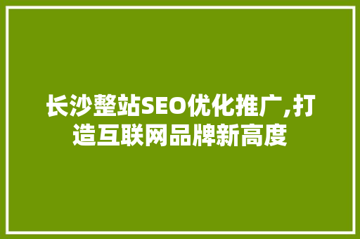 长沙整站SEO优化推广,打造互联网品牌新高度