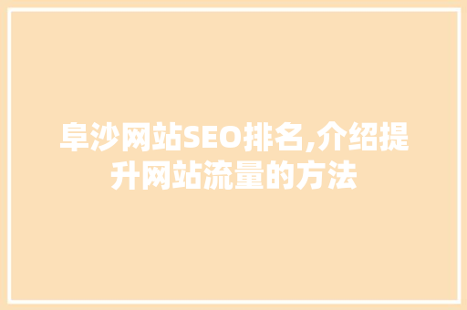 阜沙网站SEO排名,介绍提升网站流量的方法