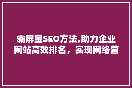 霸屏宝SEO方法,助力企业网站高效排名，实现网络营销新突破