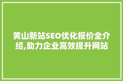 黄山新站SEO优化报价全介绍,助力企业高效提升网站排名