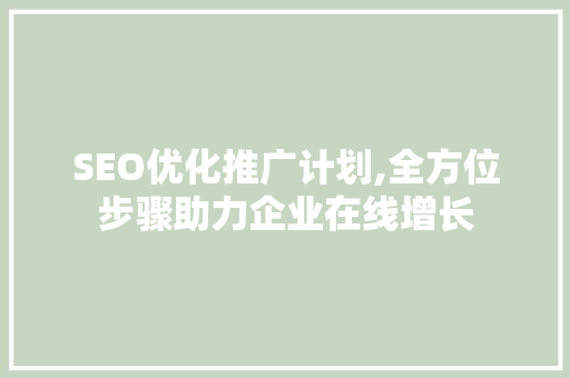 SEO优化推广计划,全方位步骤助力企业在线增长