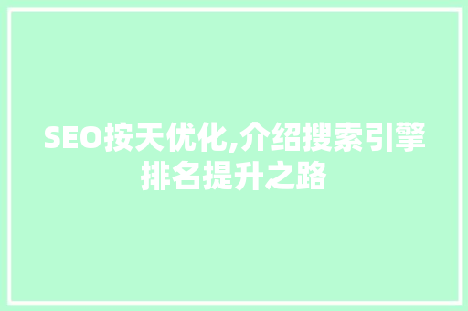 SEO按天优化,介绍搜索引擎排名提升之路